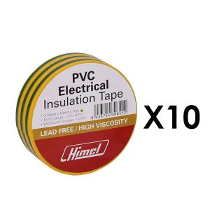 HHEET0151910YG/1, HIMEL SET OF 10 Electrical Insulation PVC Tape ROLL 0.15mmX19mmX10m Yellow/Green