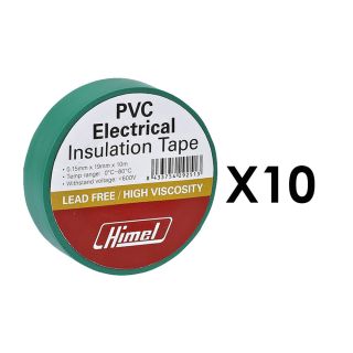 HHEET0151910G/1, HIMEL SET OF 10 Electrical Insulation PVC Tape ROLL 0.15mmX19mmX10m Green