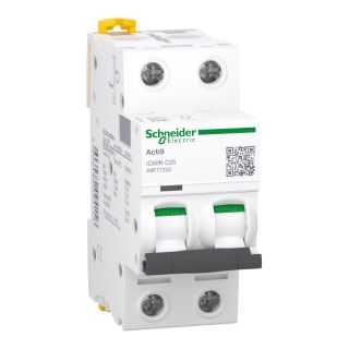 Schneider Electric Miniature Circuit-Breaker, Acti9 Ic60N, 2P, 25 A, C Curve, 6000 A, A9F77225