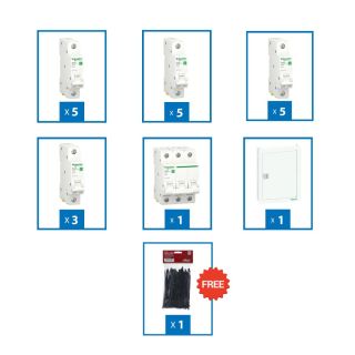 BD004, Schneider Electric, Acti9 Disbo 18way 125A Panel + 19 Resi9 MCBs + Free HIMEL Cable Tie, 350x4.8 mm
