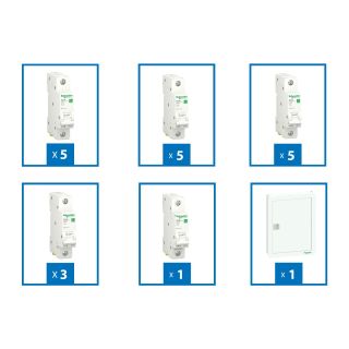 Schneider Electric, Acti9 Disbo 18way 125A Panel + 19 Resi9 MCBs