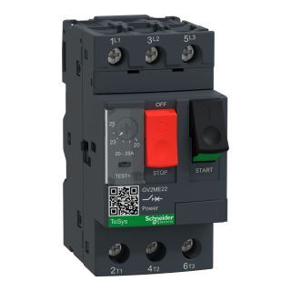 GV2ME22, Schneider Electric Motor Circuit Breaker, TeSys GV2,3P,20-25 A, Thermal magnetic, screw clamp terminals