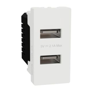 USB Type A, Miluz E, 2 Port, 2.1A, 1 Module, White, M3TB_USB_2A