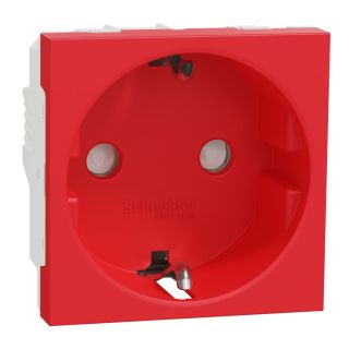 Schneider Electric New Unica 2P + E Schuko Socket Outlet with Shutters, 16A, Red, NU303703