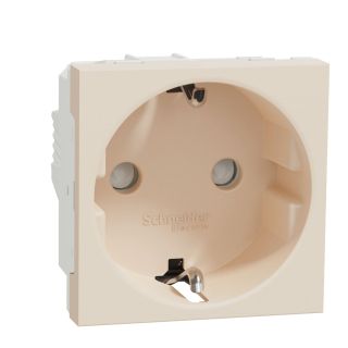 NU303744 New Unica Socket Outlet - 2P+E, 16A Schuko with Shutter, Glossy Beige