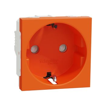 Schneider Electric New Unica 2P + E Schuko Socket Outlet with Shutters, 16A, Orange, NU303761
