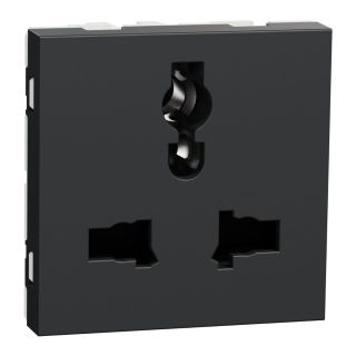 Schneider Electric New Unica Socket outlet, with Shutter, 2 Modules, Anthracite, NU308454