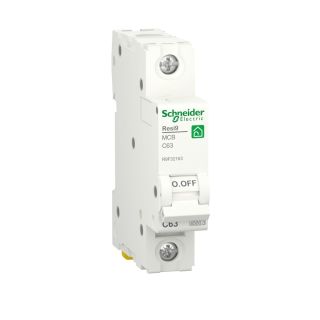 R9F32163, Schneider Electric Resi9 Miniature Circuit Breaker (MCB), 1P, 63A, C curve, 4500A