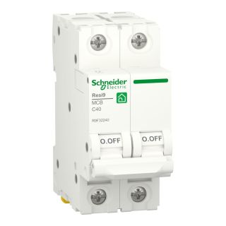 R9F32240, Schneider Electric Resi9, 2P, 40A Miniature circuit breaker (MCB), C curve, 4500A (IEC/EN 60898-1)