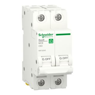 R9F32263, Schneider Electric Resi9, 2P, 63A Miniature circuit breaker (MCB), C curve, 4500A (IEC/EN 60898-1))