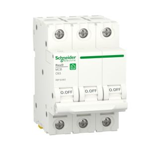 Schneider Electric Resi9 Miniature Circuit Breaker (MCB), 3P, 63A, C curve, 4500A, R9F32363