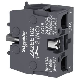ZA2EE102, Schneider Electric Single Contact Block for 22mm Head, 1 Normally Closed (NC) Contact