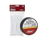 HHEET0151920B1+HHEC3548W, HIMEL SET OF 10 Electrical Insulation PVC Tape ROLL 20m, Black + Cable Tie  Set OF 100